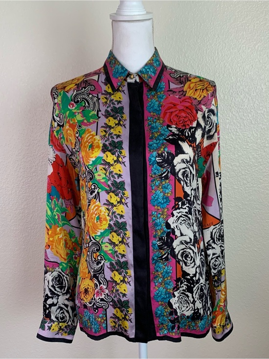 Versace Tops - Versace 100% Silk Blouse Shirt Floral Vintage 1990s Baroque Patchwork Button Up
